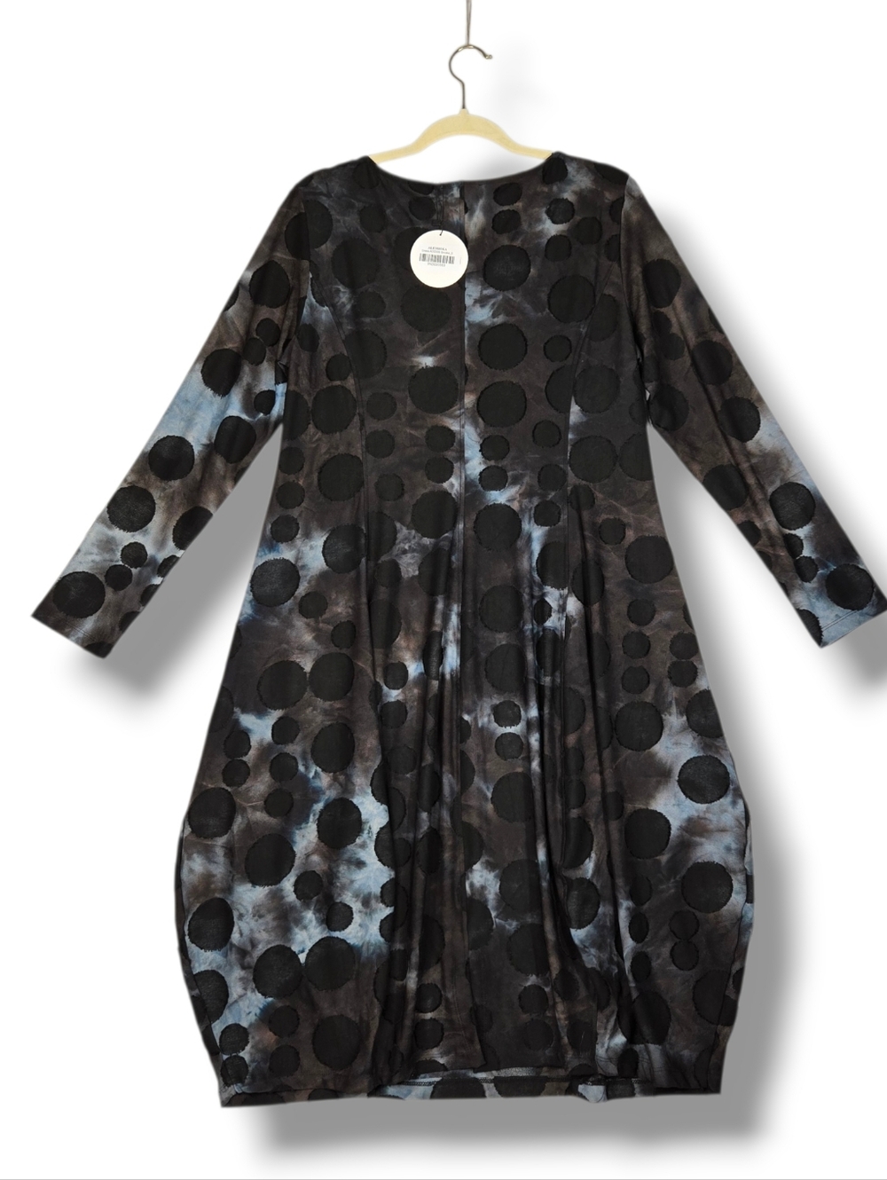 Alembika Cocoon Dress Size 3 / 10 12 Black Grey Circle Print Smoke Pockets NEW